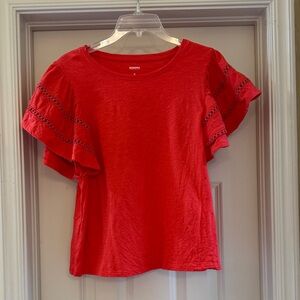 Sonoma Coral Blouse with Ruffle Sleeves